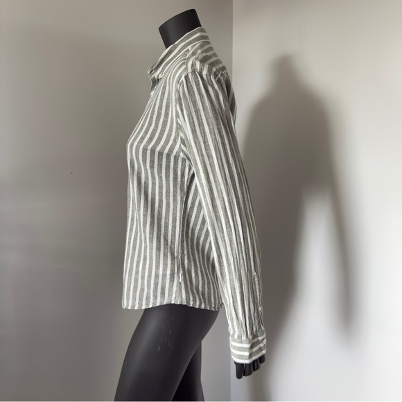 Lindbergh White Slim Fit Striped Cotton Linen Button-Up Shirt Size M - Picture 3 of 7